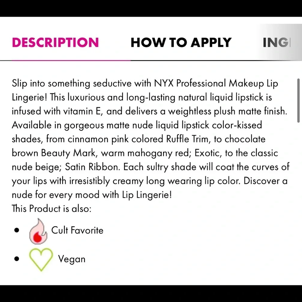 NEW Sealed Nyx Lingerie Liquid Lipstick in Silk Indulgent - Cruelty Free